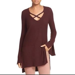 Free People Criss Cross Sweater Tunic in Wine NWT